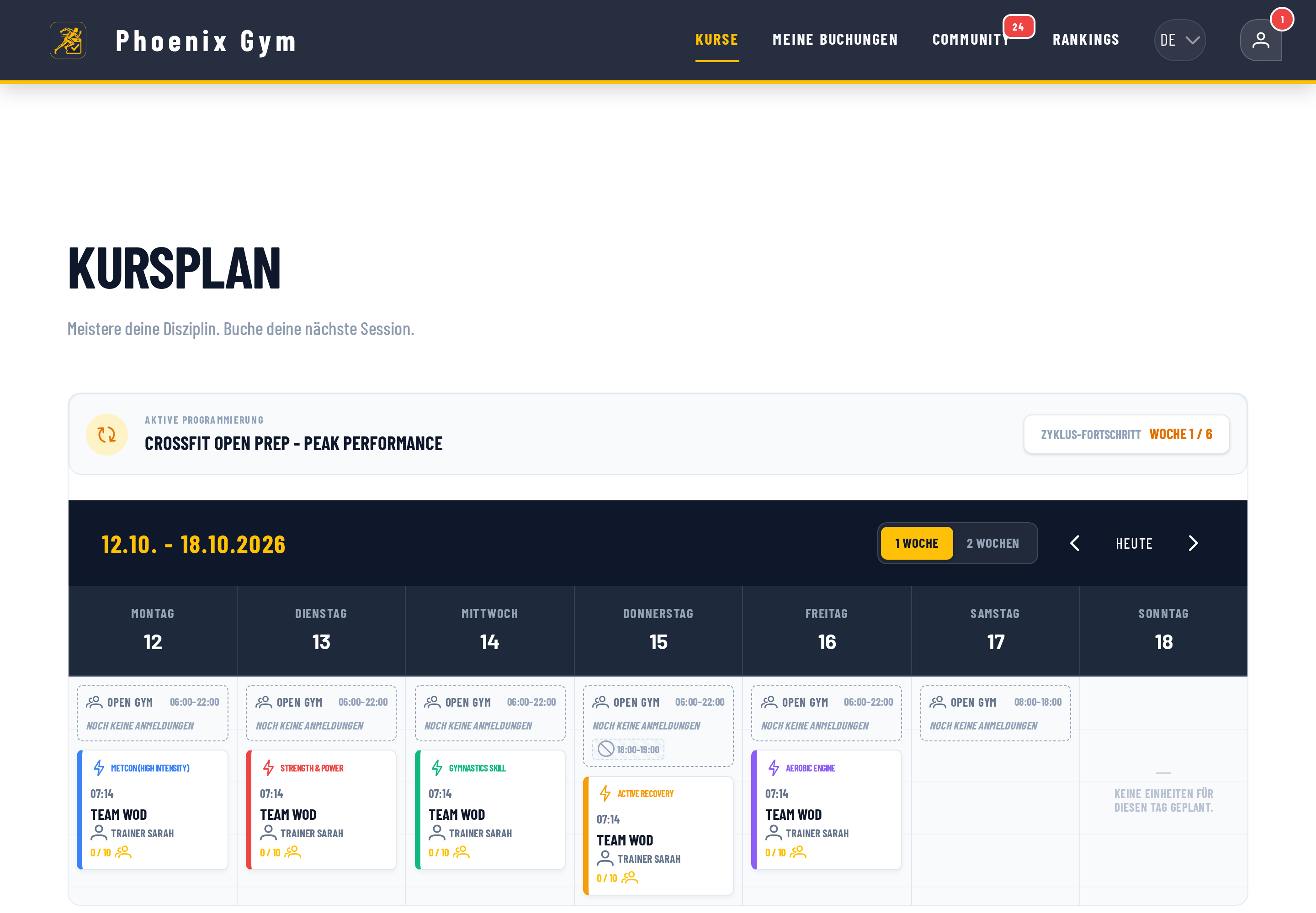 BooklyFit Wochenplan-Ansicht