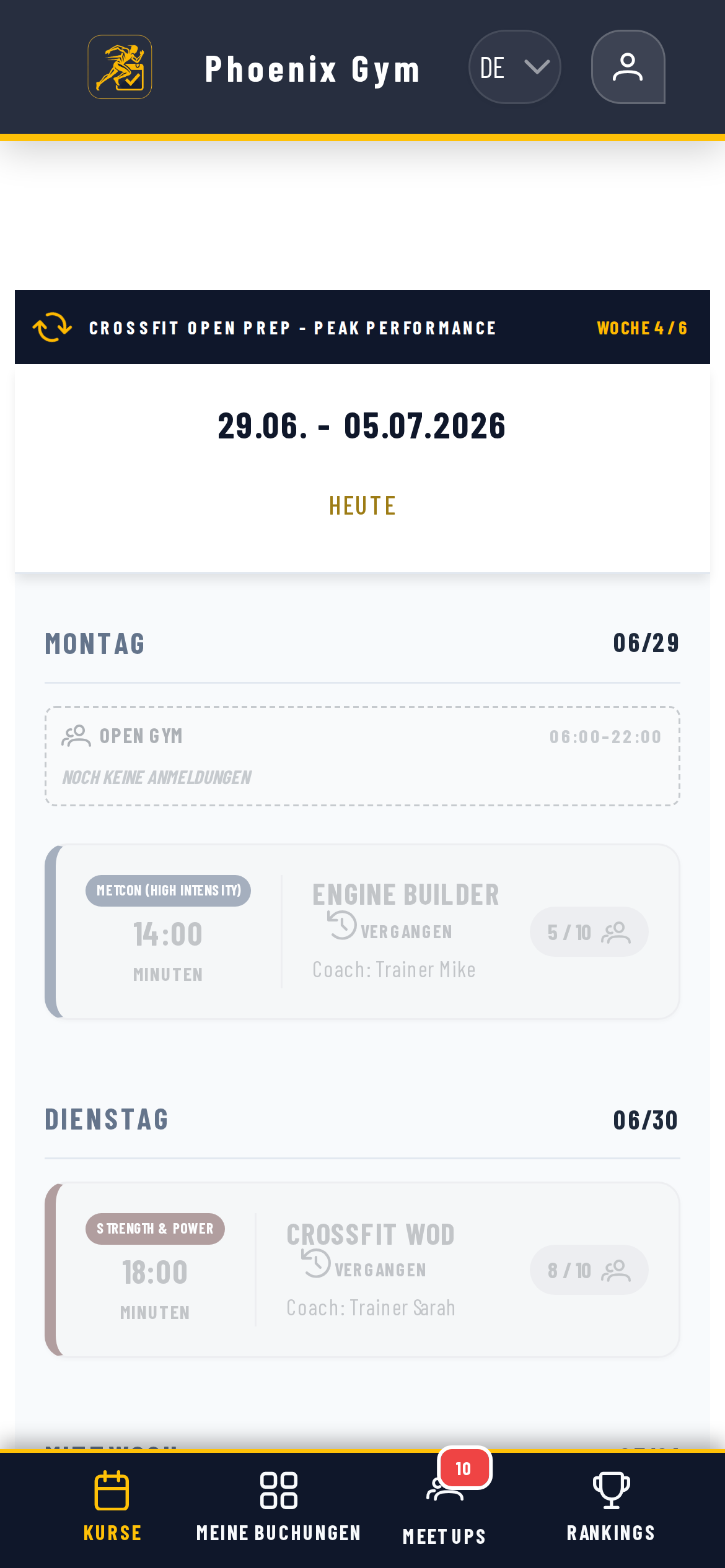Open-Gym-Banner im Wochen-Kursplan