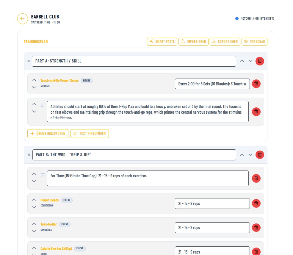 Smart-Paste-Ergebnis im Trainingsplan-Editor